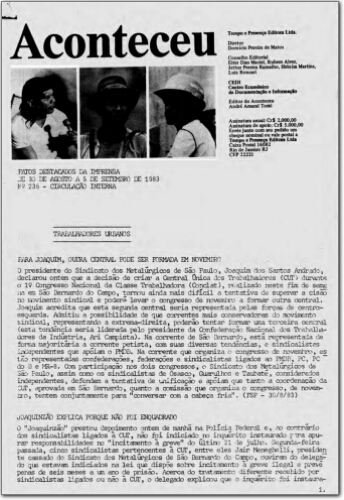 Aconteceu Fatos Destacados na Imprensa (n. 236, ago- set. 1983.)