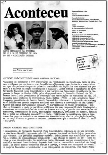 Aconteceu Fatos Destacados na Imprensa (n. 289, dez. 1984.)