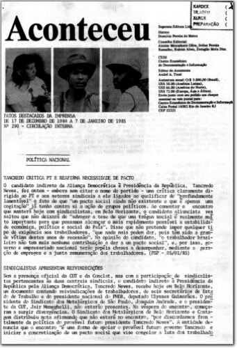 Aconteceu Fatos Destacados na Imprensa (n. 290, jan. 1985.)