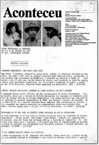 Aconteceu Fatos Destacados na Imprensa (n. 291, jan. 1985.)