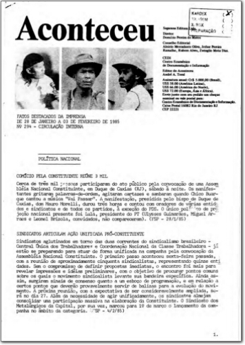 Aconteceu Fatos Destacados na Imprensa (n. 294, jan-fev. 1985.)