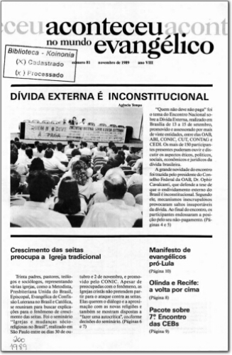 Aconteceu no Mundo Evangélico (n. 81, nov. 1989.)